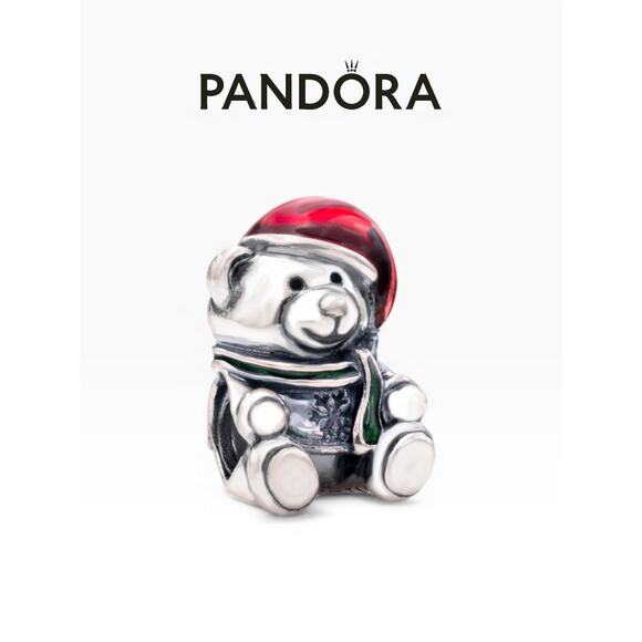 Pandora Christmas Bear Charm 791391ENMX Sterling Silver Enamel Holiday Bead NWOT - Picture 1 of 3